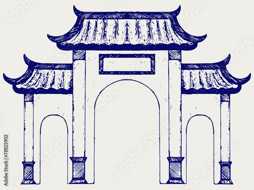 Ancient Chinese gate. Doodle style