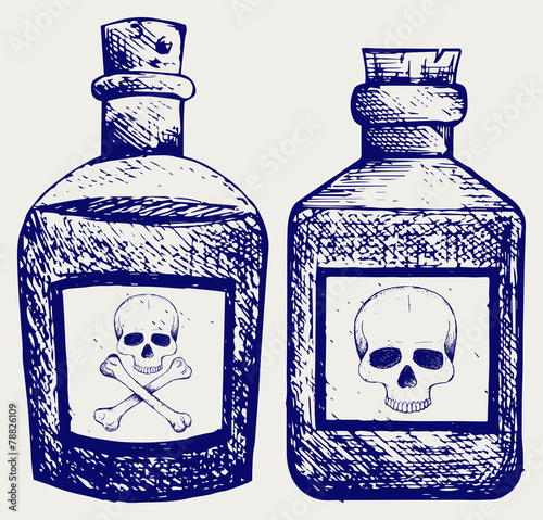 Glass bottles of poison. Doodle style
