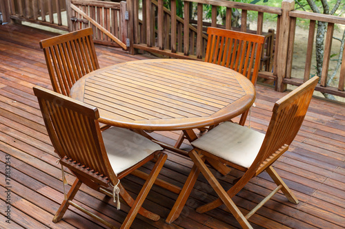 Teak wood furniture stand on the terrace