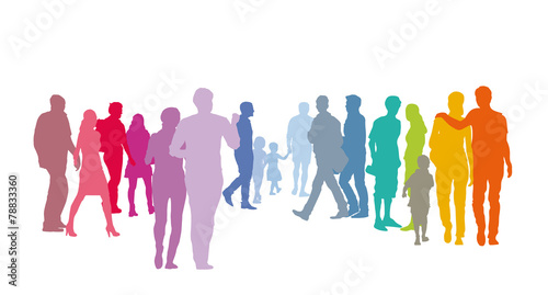 Menschengruppe - Paare in Pastellfarben, Silhouette vektor set Menschen, Gemeinschaft leben, Zukunft gestalten, soziale Gesellschaft, Gemeinwohl schaffen, sozial denken, solidarisch handeln photo