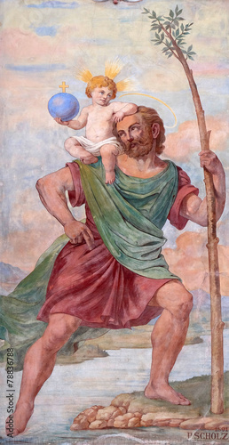 St Christopher, painting on the house facade in Graz, Austria  photo