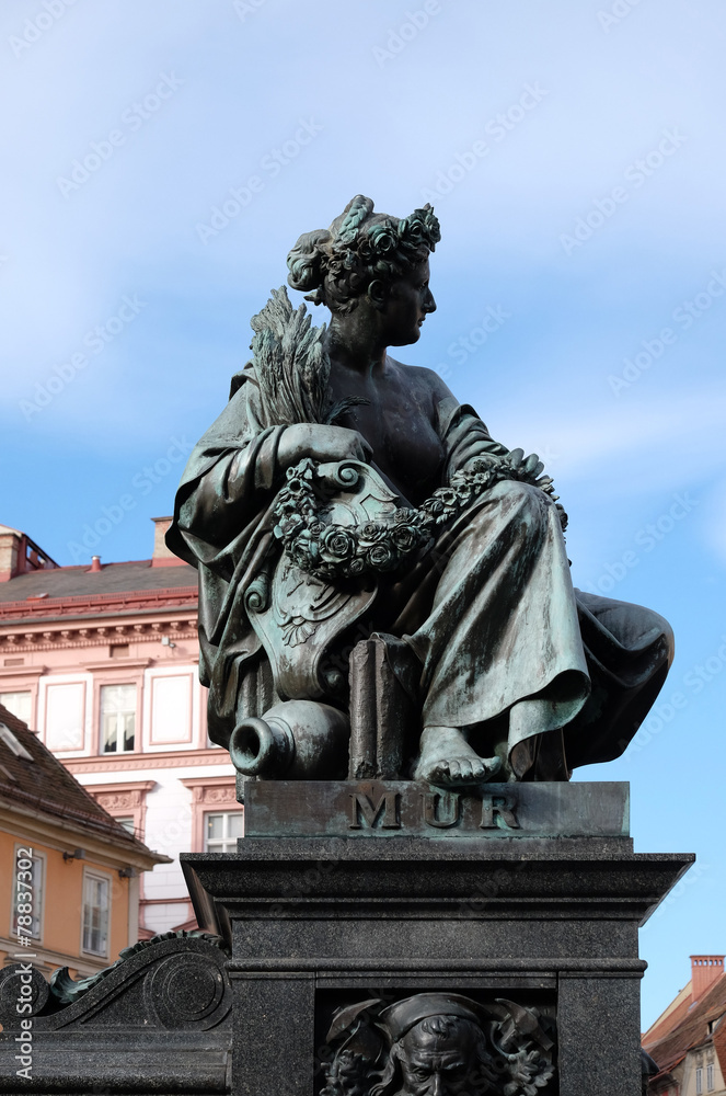 Archduke Johann Fountain, river Mur, Graz,, Austria