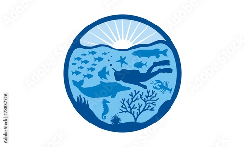 Fototapeta Naklejka Na Ścianę i Meble -  Blue Dive Ocean under water Nature Icon Logo Vector
