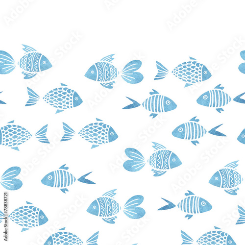 watercolor seamless pattern with fish and with white stroke