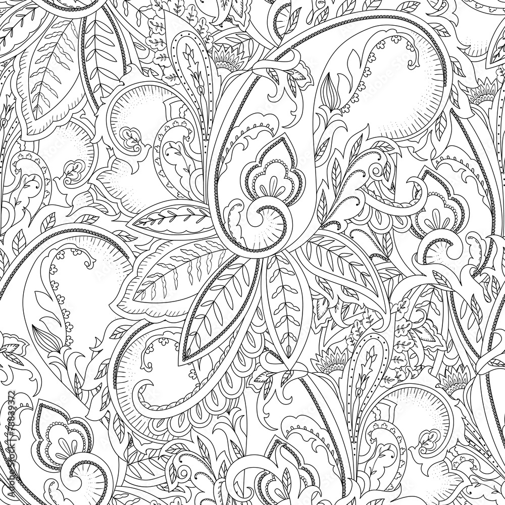 Hand-drawn paisley pattern. Ethnic design. Seamless background