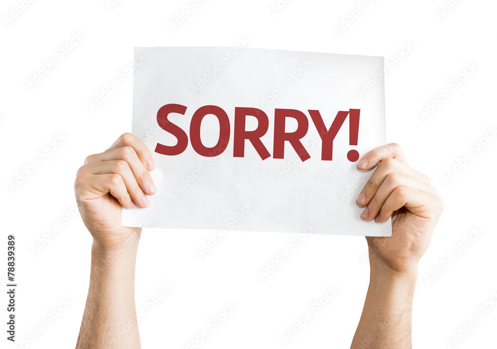 Sorry! card isolated on white background Sorry! card isolated on white background