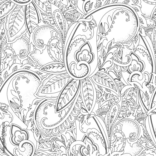 Hand-drawn paisley pattern. Ethnic design. Seamless background