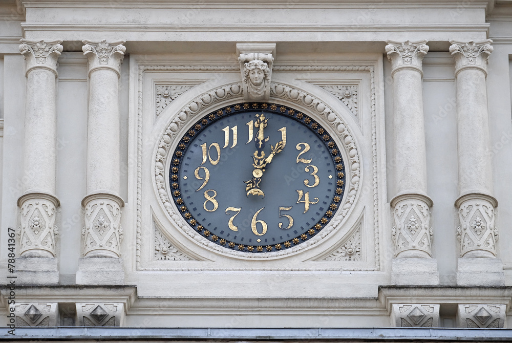Clock at facade, detail City Hall, Graz, Styria, Austria