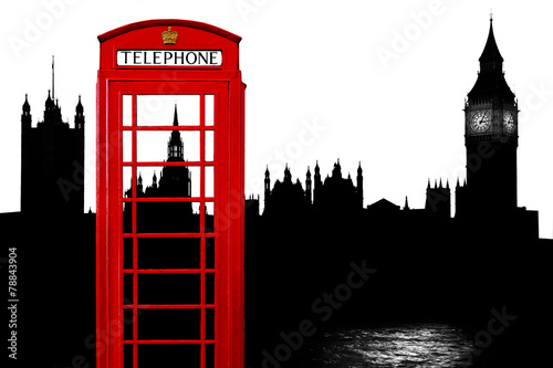 Skyline London mit Telefonzelle