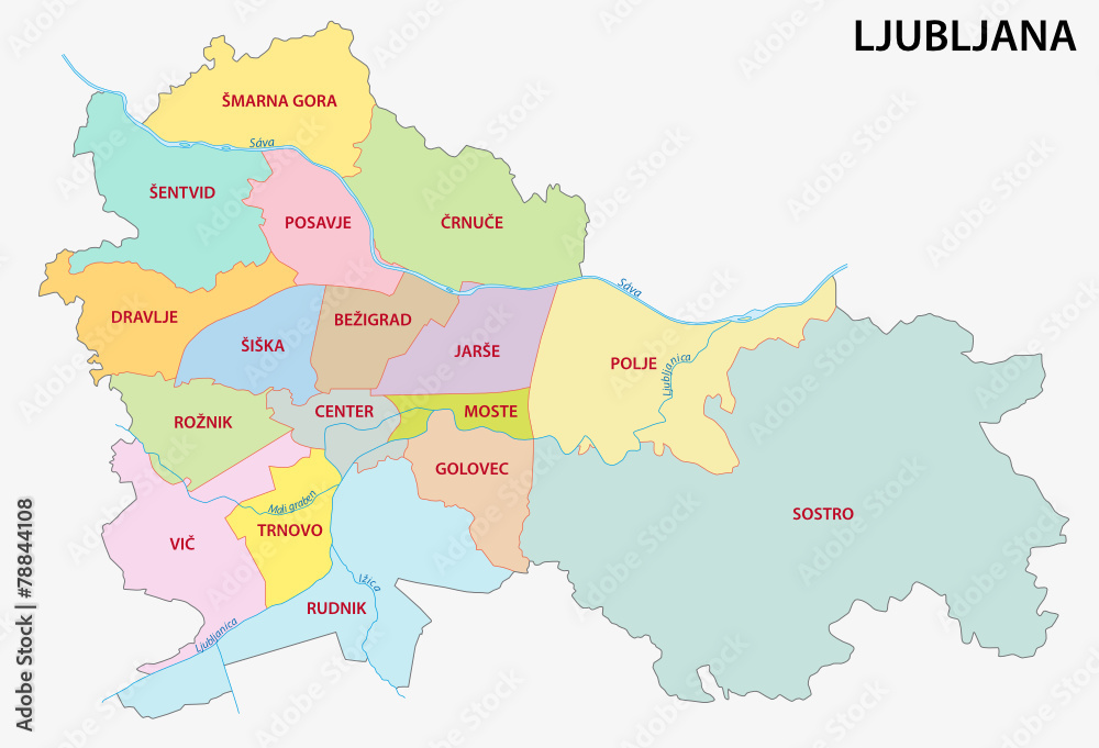 Obraz premium ljubljana administrative map.