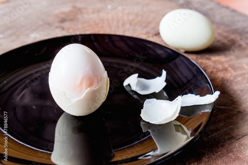 Shell boiled egg  on back plate background