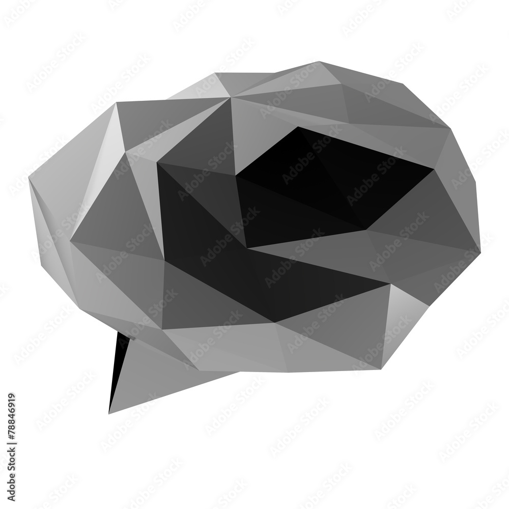 low poly geometric speech bubble on white background