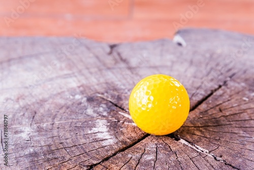Yellow Miniature Golf Ball On White Background.