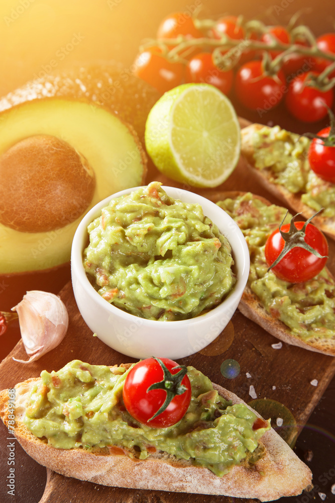 Guacamole with bread and avocado Guacamole with bread and avocado