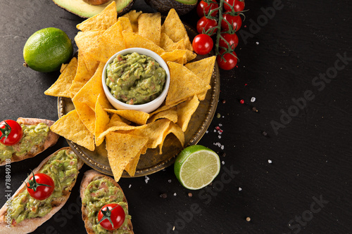Guacamole with bread and av...