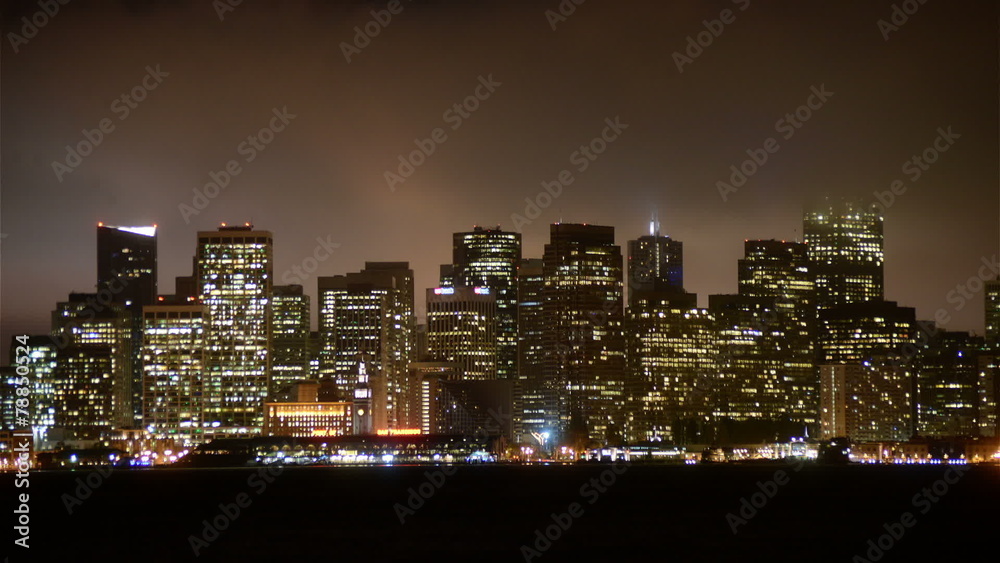 Time Lapse View of the Foggy San Francisco Skyline at Night Time Lapse View of the Foggy San Francisco Skyline at Night