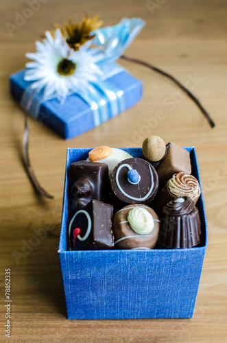 Chocolates in blue box