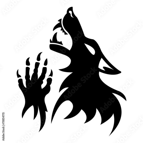Vector werewolf stencil. Black tattoo.