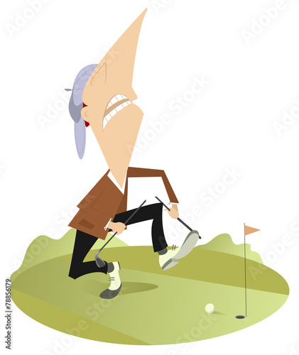 Angry golfer has broken his golf club