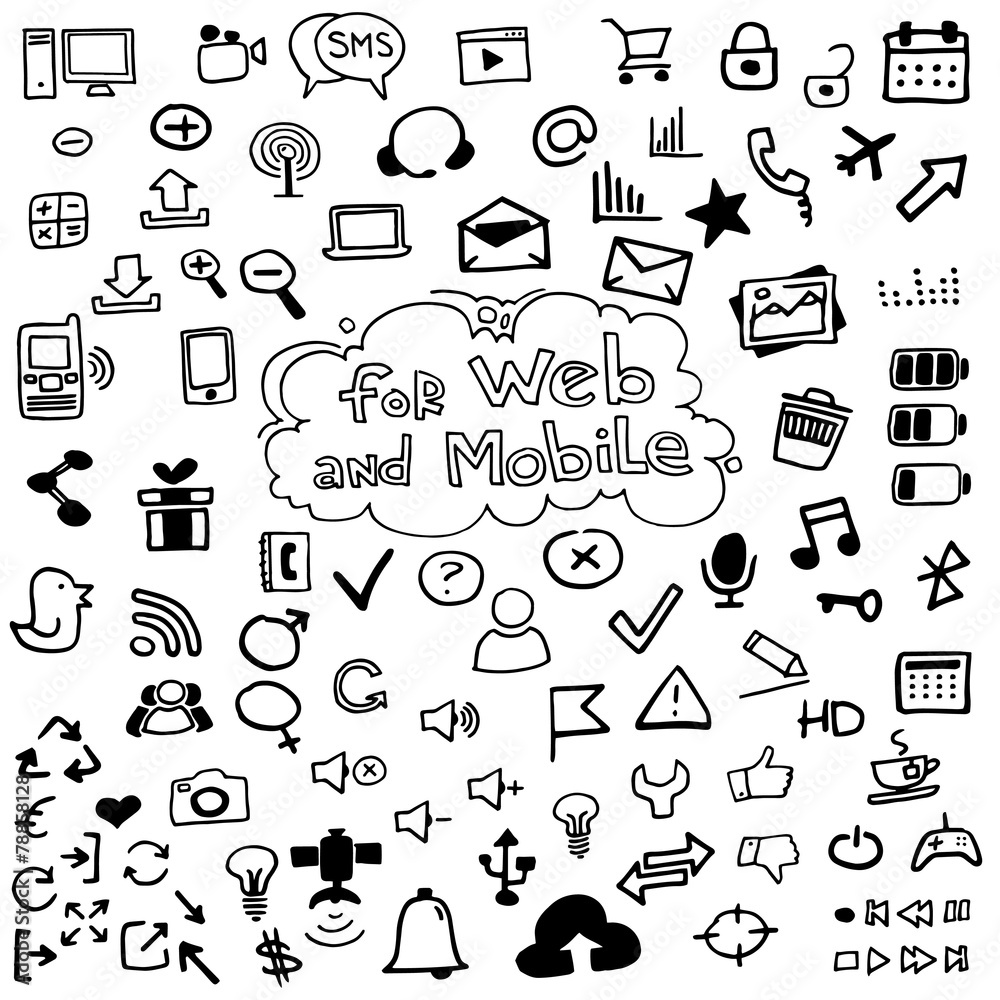 Icons for Web and Mobile. Hand-drawn. Icons for Web and Mobile. Hand-drawn.