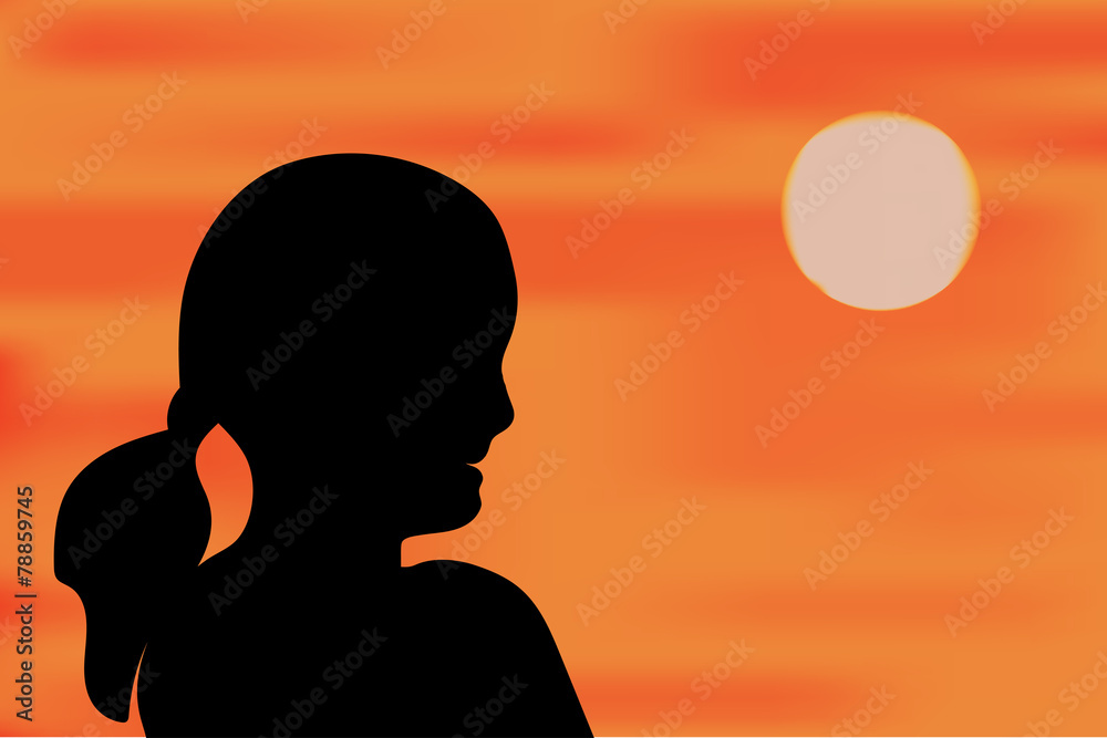 Silhouette of teenage girl at twilight with tropical sunset. Silhouette of teenage girl at twilight with tropical sunset.