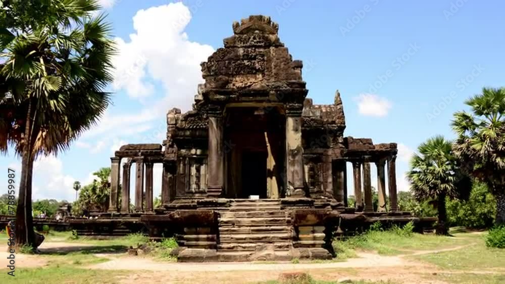 Zoom Out Time Lapse of Small Side Temple in Main Temple Complex - Angkor Wat Temple Cambodia Zoom Out Time Lapse of Small Side Temple in Main Temple Complex - Angkor Wat Temple Cambodia