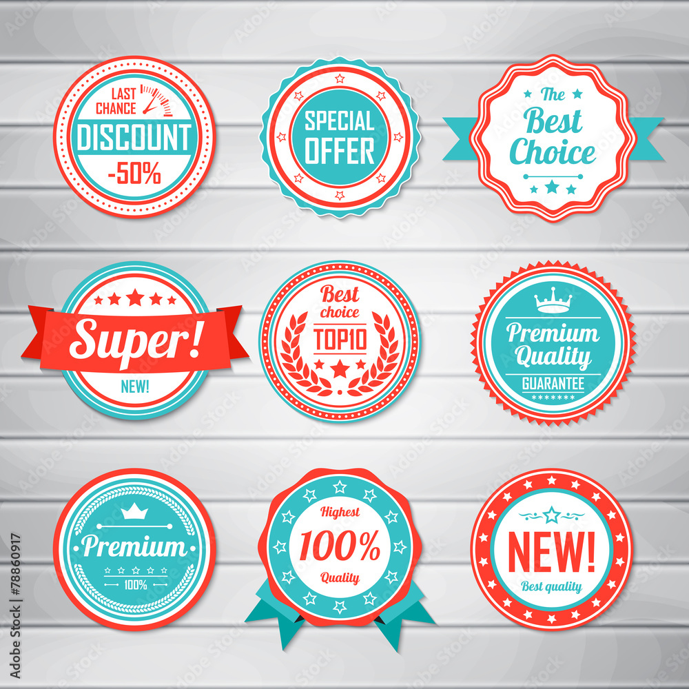 Obraz premium Set of vintage blue and red labels. Templates icons
