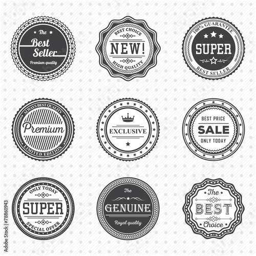 Set of vintage black and white labels. Templates icons