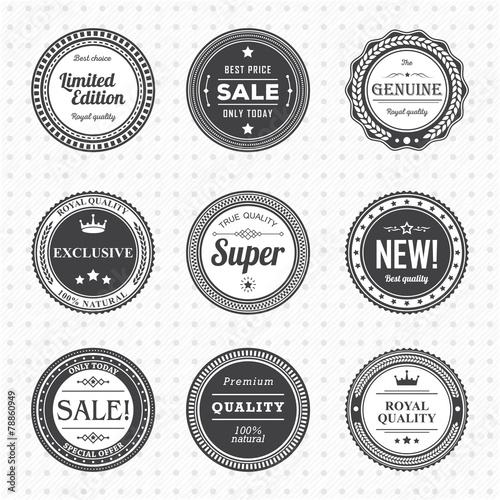 Set of vintage black and white labels. Templates icons