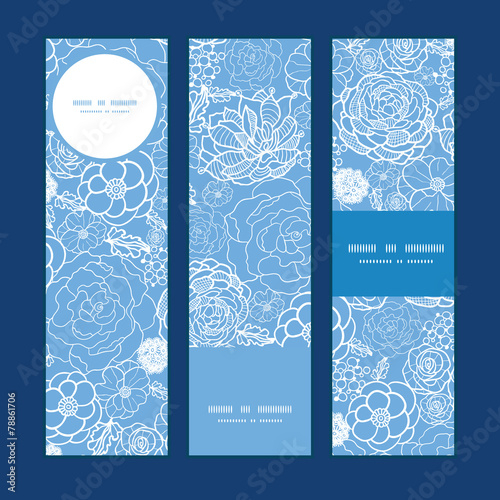 Vector purple lace flowers vertical banners set pattern