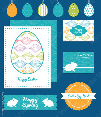 Vector colorful horizontal ogee set of Easter cards, labels