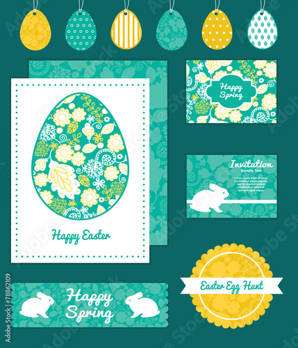 Vector emerald flowerals set of Easter cards, labels, tags and
