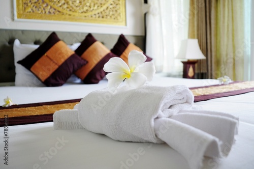 Relaxing bedroom in luxury boutique hotel