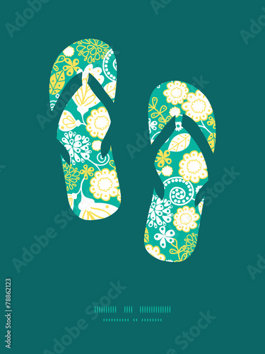Vector emerald flowerals flip flops silhouettes pattern frame