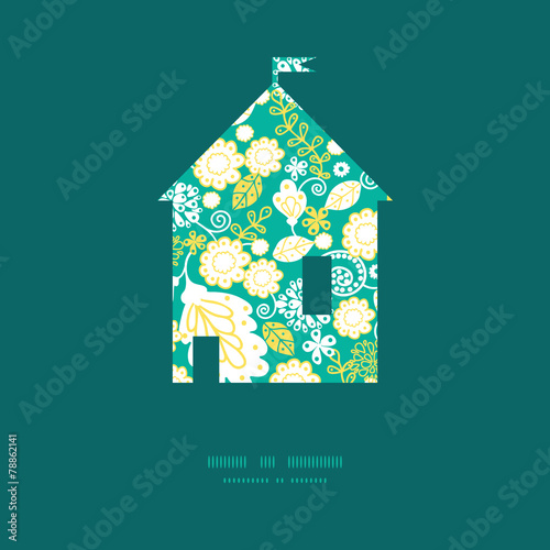 Vector emerald flowerals house silhouette pattern frame