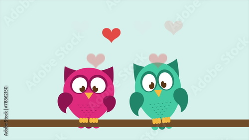 Owl couple in love, Video Animation. HD 1080