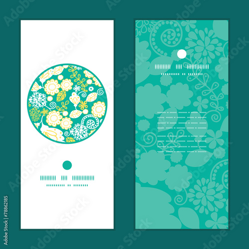 Vector emerald flowerals vertical round frame pattern invitation