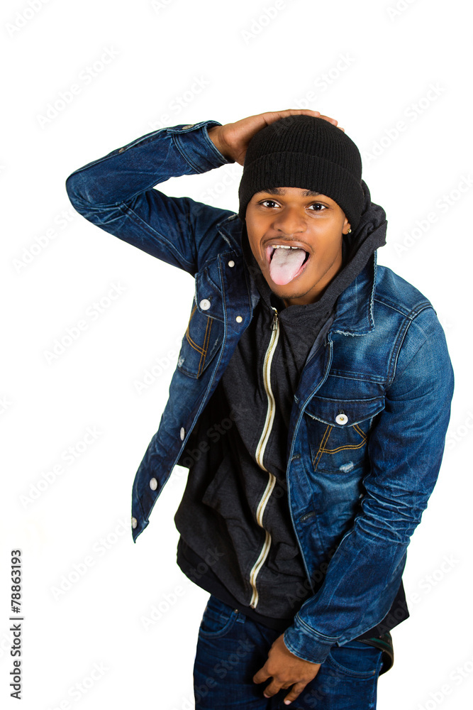 handsome young funky man sticking his tongue out posing handsome young funky man sticking his tongue out posing