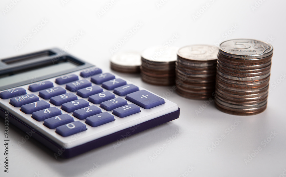 handful of Russian rubles with calculator handful of Russian rubles with calculator