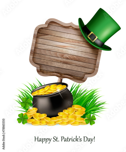Saint Patrick's Day background with a sign, clover leaves, green