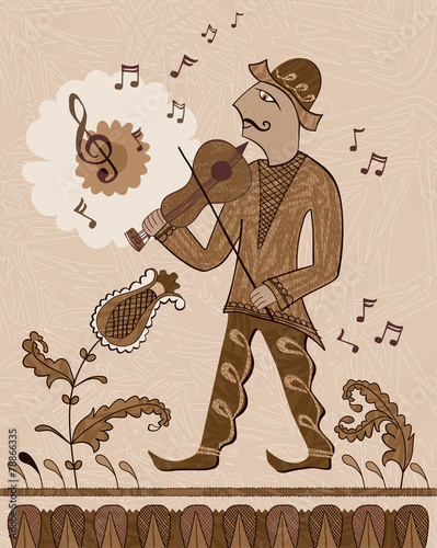 Fiddler. A man plays the violin.
