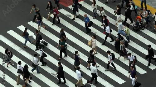 Busy Pedestrian Crossing From Above  - Shibuya, Tokyo Japan