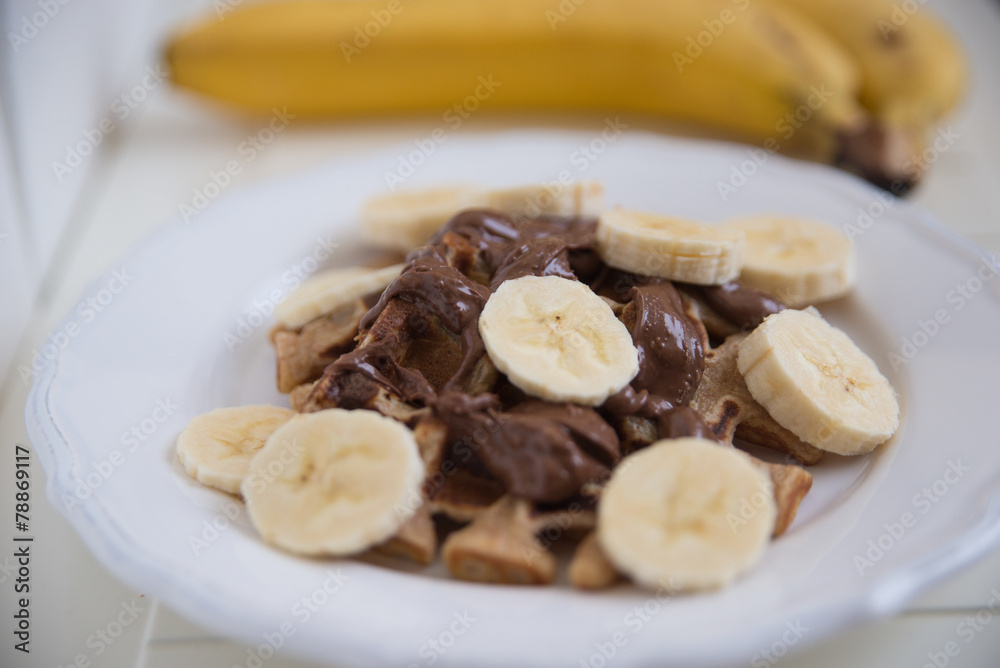 Waffeln mit Banane und Schokolade Waffeln mit Banane und Schokolade