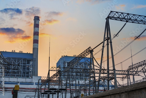 High Voltage electric substation with transformers