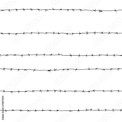 Seamless texture of black barbed wire isolated on white