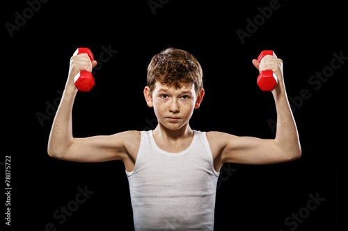 Redhead with two dumbbells photo