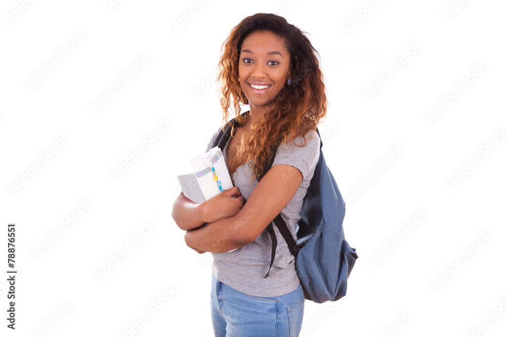 African American student girl holding books - Black people African American student girl holding books - Black people