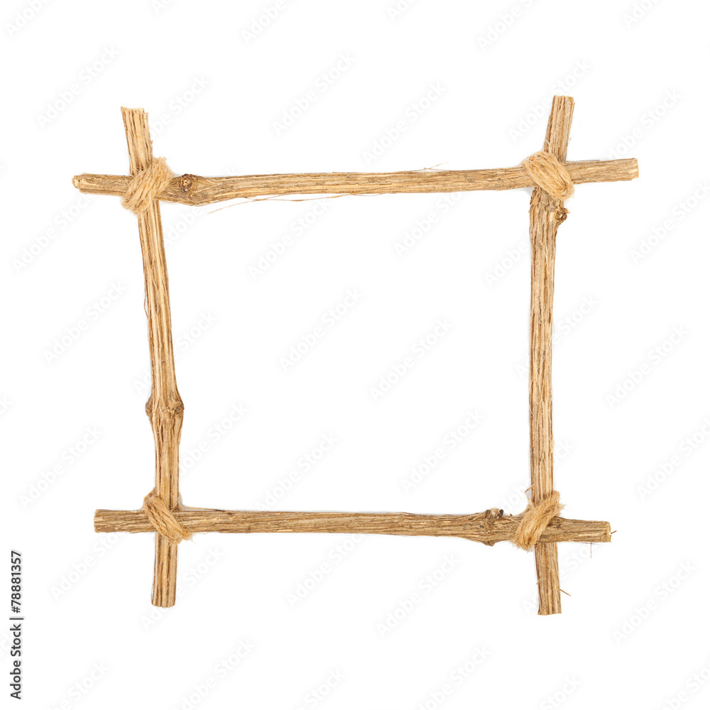 The frame for the picture made from rough pine logs, isolated on The frame for the picture made from rough pine logs, isolated on
