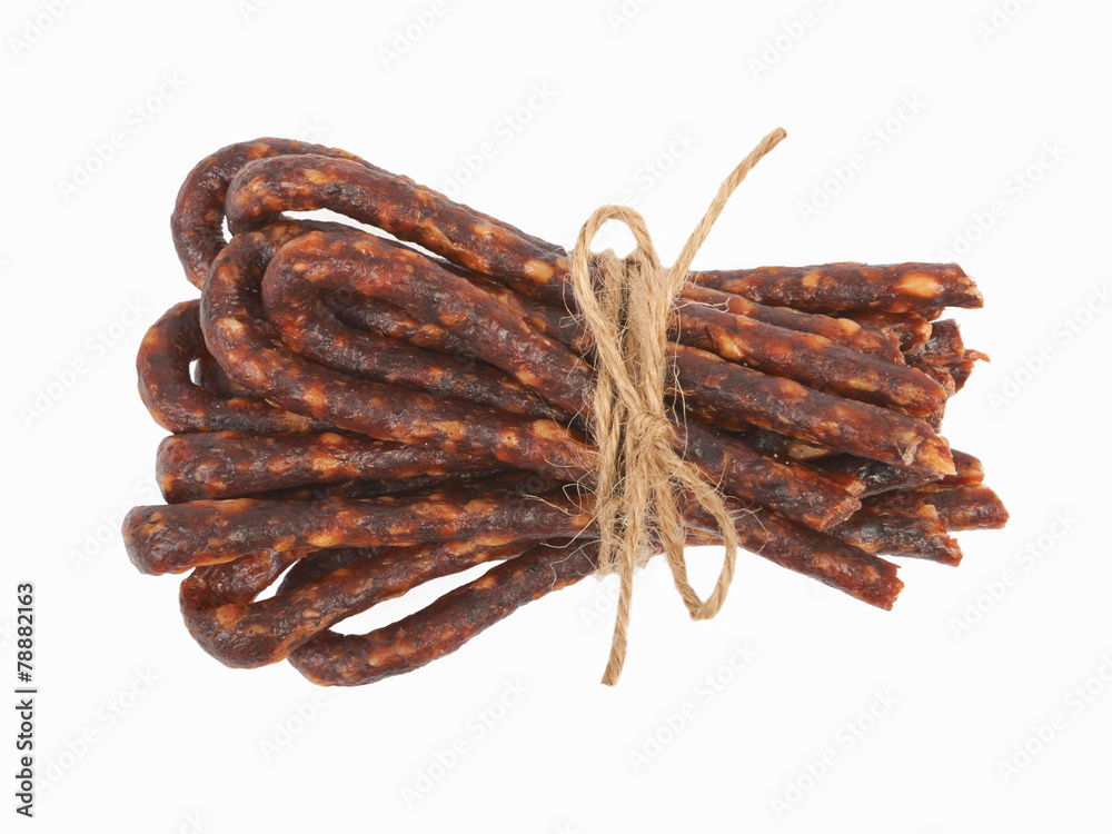Bulgarian traditional sausage Bireni. Isolated on white Bulgarian traditional sausage Bireni. Isolated on white