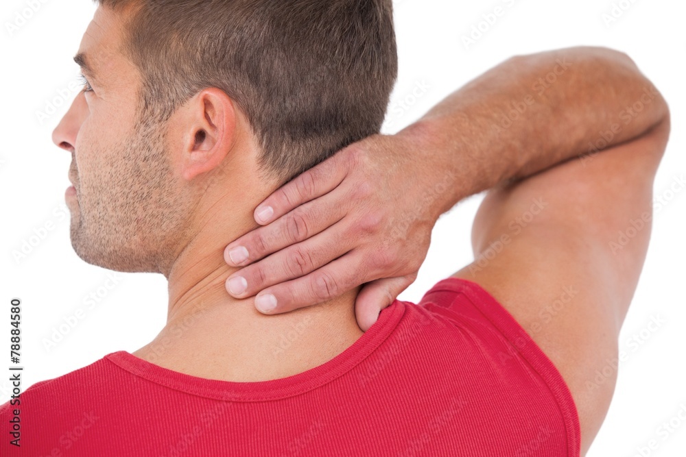 Naklejka premium Fit man with injured neck